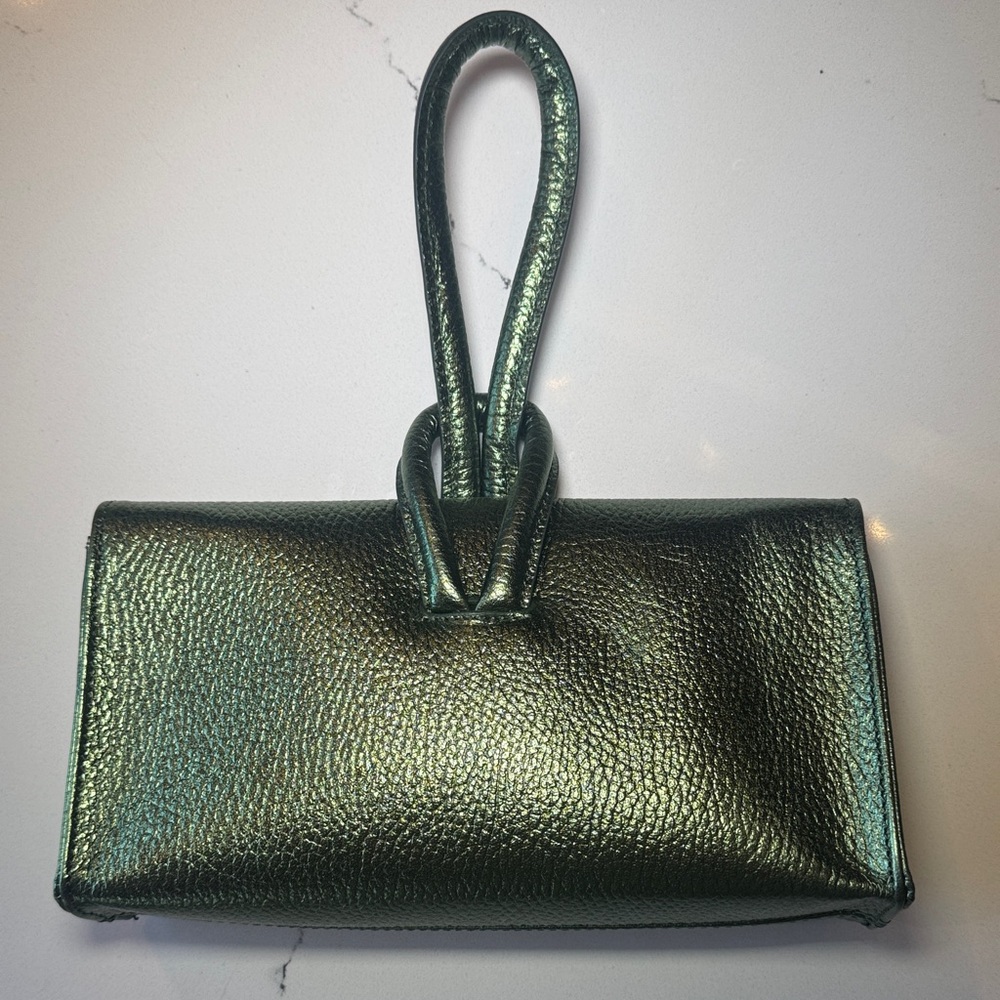 Tuscany Leather Metallic Green Italian Leather Clutch Wristlet Made in Italy 🇮🇹 - Picture 2 of 5